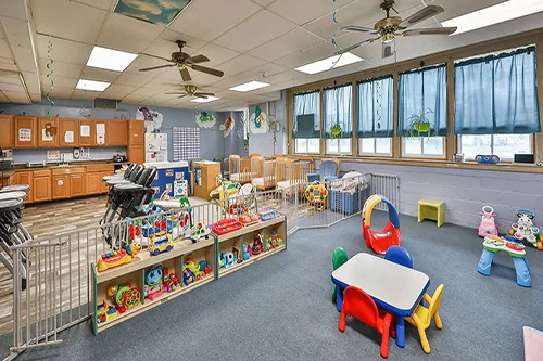 day care center room with toys